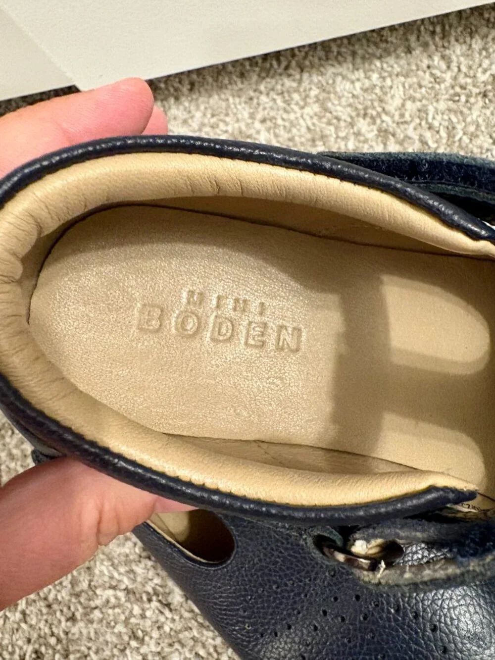 Navy Mini Boden Girls Leather T-Bar Mary Jane Flats Size EU 32 US 13.5 Leather